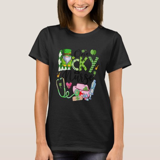 One Lucky Nurse Cute Gnome Shamrock St Patricks Da T-shirt (Voorkant)