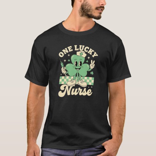 One Lucky Nurse Retro Shamrock Mascot Art T-shirt (Voorkant)