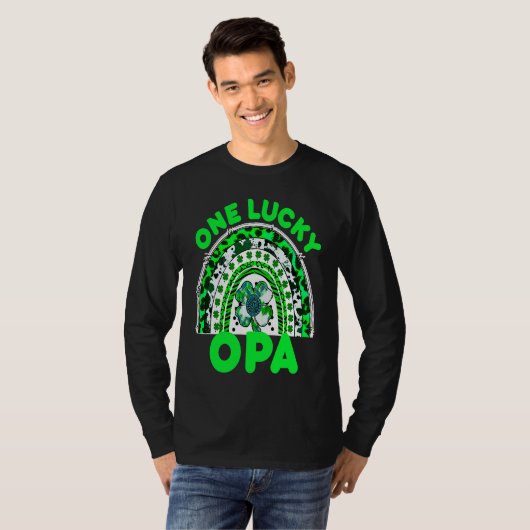 One Lucky Opa Good Luck Green Rainbow Shamrock Leo T-shirt (Voorkant volledig)