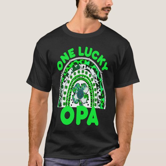 One Lucky Opa Good Luck Green Rainbow Shamrock Leo T-shirt (Voorkant)