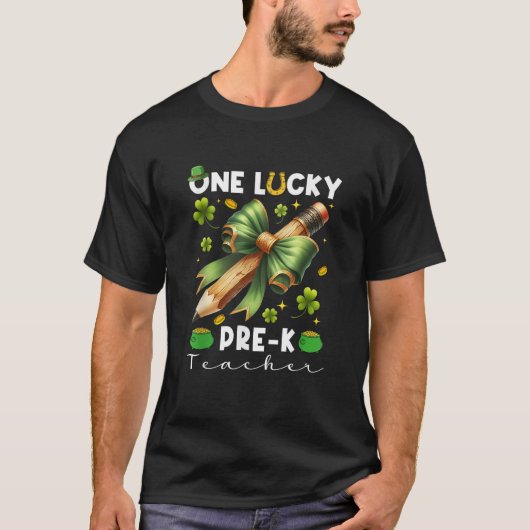 One Lucky Pre K Teacher coquette boog St Patrick's T-shirt (Voorkant)