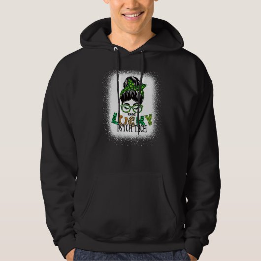 One Lucky Psych Tech Bleaching Messy Bun St Patric Hoodie (Voorkant)