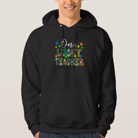 One Lucky Teacher Leopard Print Cute Shamrock C Hoodie (Voorkant)