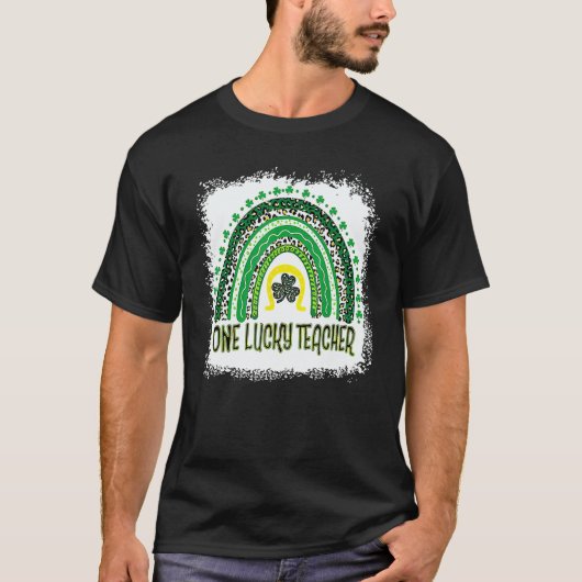 One Lucky Teacher Leopard Rainbow St Patrick's Day T-shirt (Voorkant)