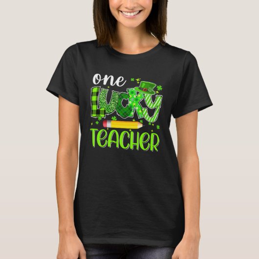 One Lucky Teacher Pencil Shamrock St Patricks Day  T-shirt (Voorkant)