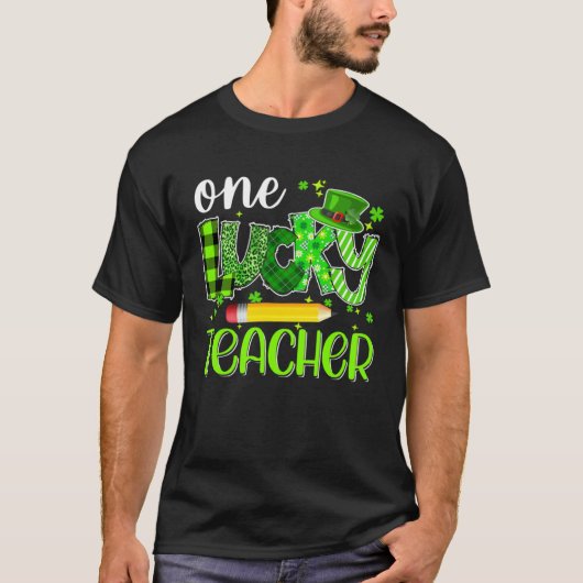 One Lucky Teacher Pencil Shamrock St Patricks Day  T-shirt (Voorkant)