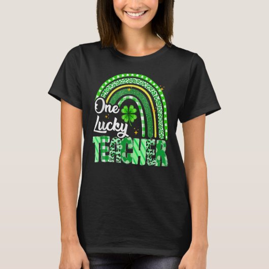 One Lucky Teacher Rainbow Leopard St Patricku2019s T-shirt (Voorkant)