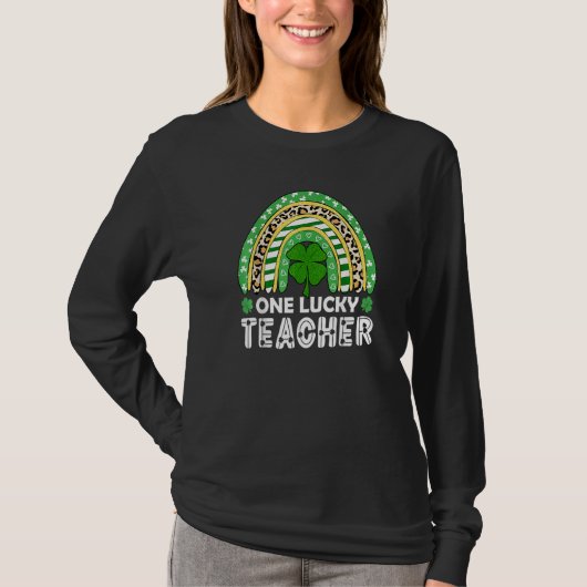 One Lucky Teacher Rainbow Leopard St Patricku2019s T-shirt (Voorkant)