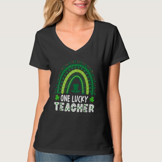One Lucky Teacher Rainbow Leprechaun Hat Shamrock  T-shirt (Voorkant)