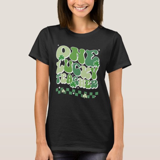 One Lucky Teacher Retro Groovy For Teachers St Pat T-shirt (Voorkant)