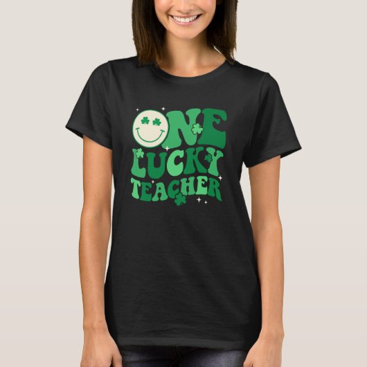 One Lucky Teacher Shamrock Groovy St Patrick's Day T-shirt (Voorkant)
