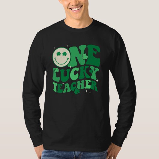 One Lucky Teacher Shamrock Groovy St Patrick's Day T-shirt (Voorkant)