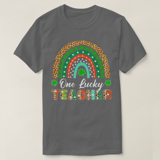 One Lucky Teacher Shamrock Rainbow Leopard St T-shirt (Design voorkant)