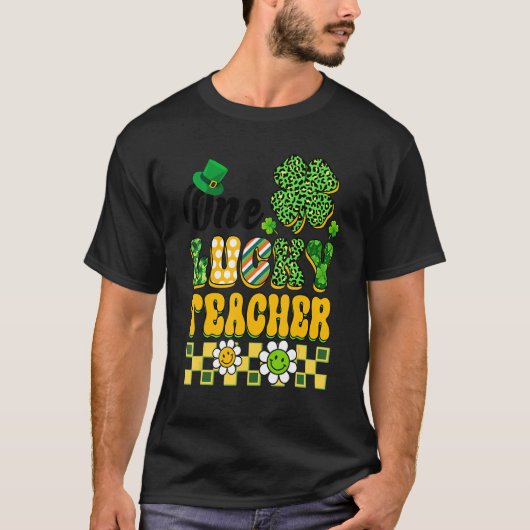 One Lucky Teacher St Patricks Day Teacher Groovy V T-shirt (Voorkant)