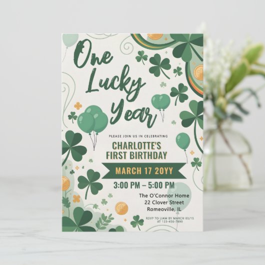 One Lucky Year | St Patrick's Day 1st Birthday Kaart (Staand voorkant)