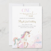 One Magical Year Pastel Unicorn 1st Birthday Party Kaart (Voorkant)