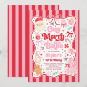 One Merry Babe Christmas Coquette Bow 1st Birthday Kaart (Voorkant / Achterkant)