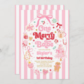 One Merry Babe Christmas Coquette Bow 1st Birthday Kaart (Voorkant / Achterkant)