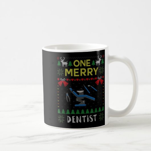 One Merry Dentist Dental Doctor Ugly Christmas Swe Koffiemok (Rechts)