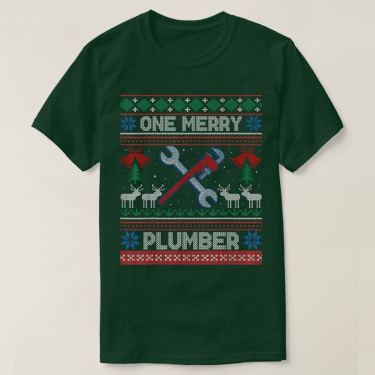 One Merry Plumber Plumbing Ugly Christmas Sweater T-shirt (Design voorkant)
