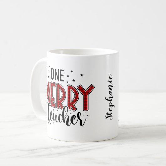 One Merry Teacher Personalized Kerstmis Koffiemok (Voorkant links)