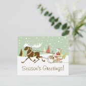 One Moose Open Sleigh Retro Kerstman Feestdagenkaart (Staand voorkant)