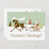 One Moose Open Sleigh Retro Kerstman Feestdagenkaart (Voorkant / Achterkant)
