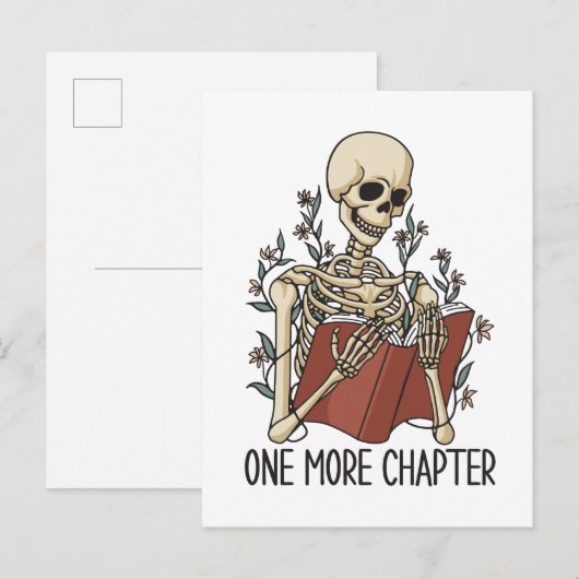 "One More Chapter" Skeleton Leesboek Briefkaart (Voorkant / Achterkant)