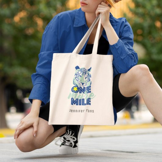 One More Mile Motivational Blue Tiger Tote Bag