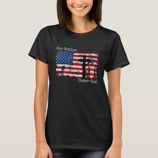 One Nation Under God Christian Cross American Flag T-shirt (Voorkant)