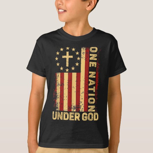 One Nation Under God Jesus Christian Cross America T-shirt (Voorkant)