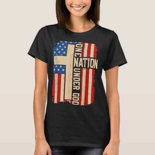 One Nation Under God Patriotic Christian Faith Ame T-shirt (Voorkant)