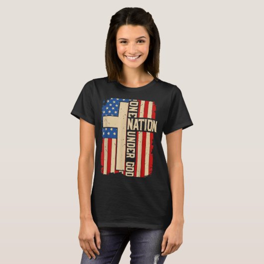 One Nation Under God Patriotic Christian Faith Ame T-shirt (Voorkant volledig)