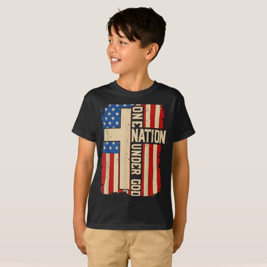 One Nation Under God Patriotic Christian Faith Ame T-shirt (Voorkant volledig)