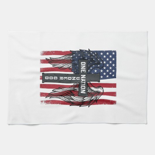 One Nation Under God Patriottisch Kruis Wings Shir Theedoek (Horizontaal)