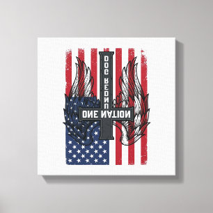 One Nation Under God Patriottisch Kruis Wings T-sh Canvas Afdruk