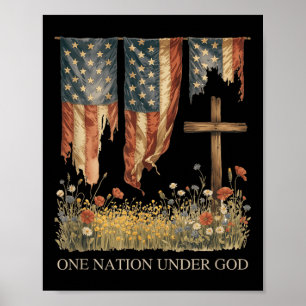 One Nation Under God Vlag 4 juli Patriottisch Ch Poster