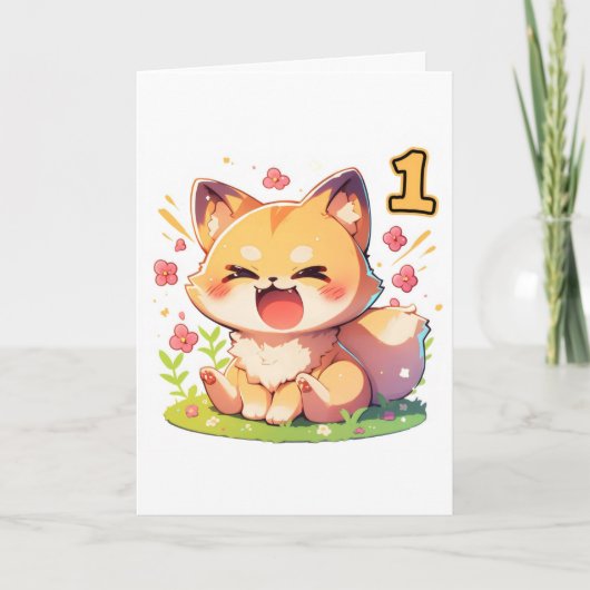 One Number Anime Fox Feestdagen Kaart (Voorkant)