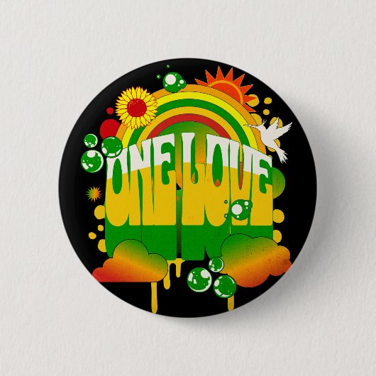 One One Love Rasta Speld Ronde Button 5,7 Cm (Voorkant)