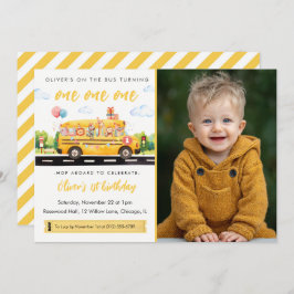 One One One School Bus 1st Birthday Invitation Kaart