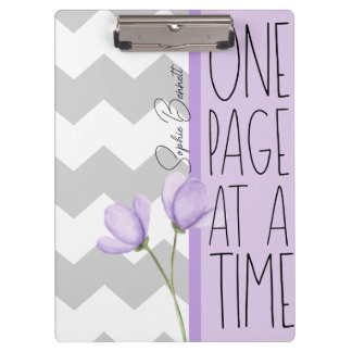 One Page at a Time – Motivational Lavender Floral Klembord