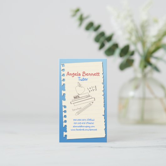 One Page Doodle Tutor Blauw Visitekaartje (Staand voorkant)