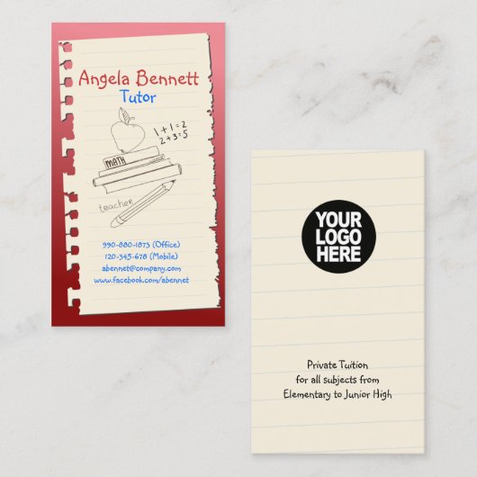 One Page Doodle Tutor Rood Visitekaartje (Voorkant / Achterkant)