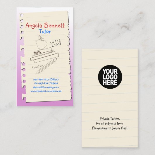 One Page Doodle Tutor Roze Visitekaartje (Voorkant / Achterkant)