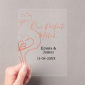 One Perfect match terracotta wedding couple name f Acryl Uitnodigingen (Insitu (Draagbaar))