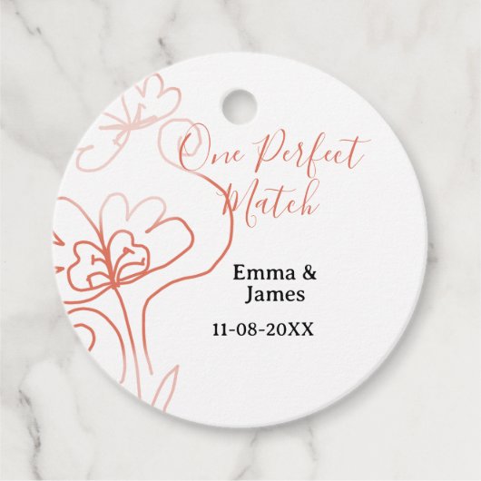 One Perfect match terracotta wedding couple name f Bedankjes Labels (Voorkant)
