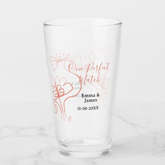One Perfect match terracotta wedding couple name f Glas (Voorkant)