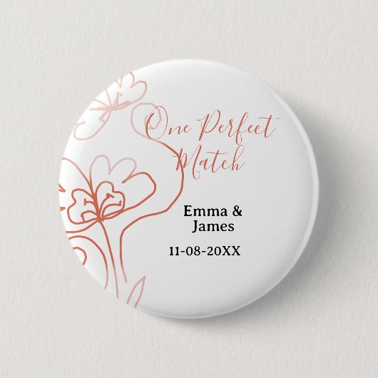 One Perfect match terracotta wedding couple name f Ronde Button 5,7 Cm (Voorkant)