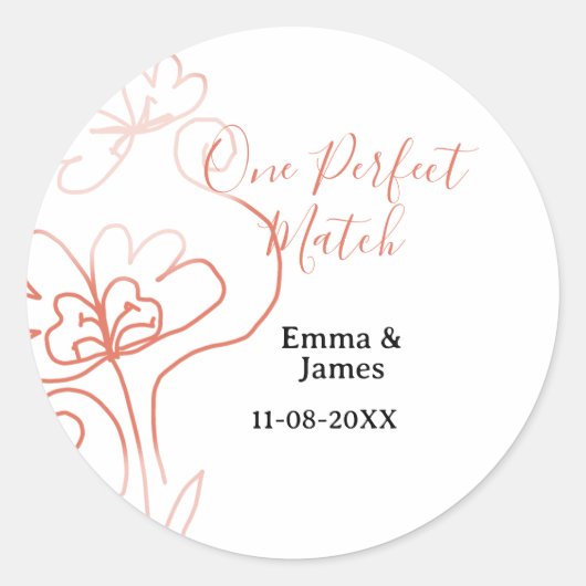 One Perfect match terracotta wedding couple name f Ronde Sticker (Voorkant)