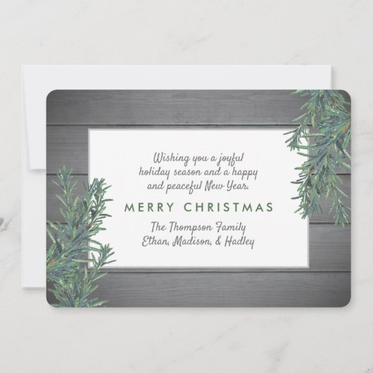 One Photo Christmas Greenery & Rustiek Grijs Hout Feestdagenkaart (Achterkant)